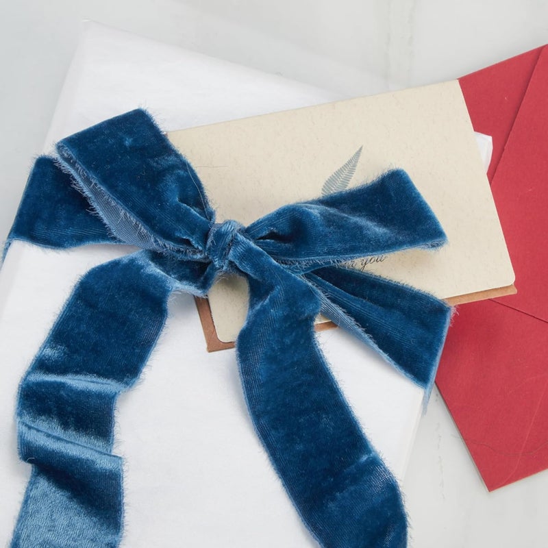 Keypan Blue Velvet Ribbon for Gift Wrapping - 1 1/2 inch Wide Handmade Fringe Fabric Ribbons for Christmas Decorations, Baby Shower, Flower Bouquet - Image 5
